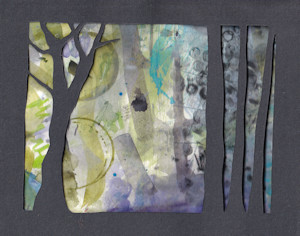 Oak and Three Pines, Tree Silhouettes by Andrea Goodman