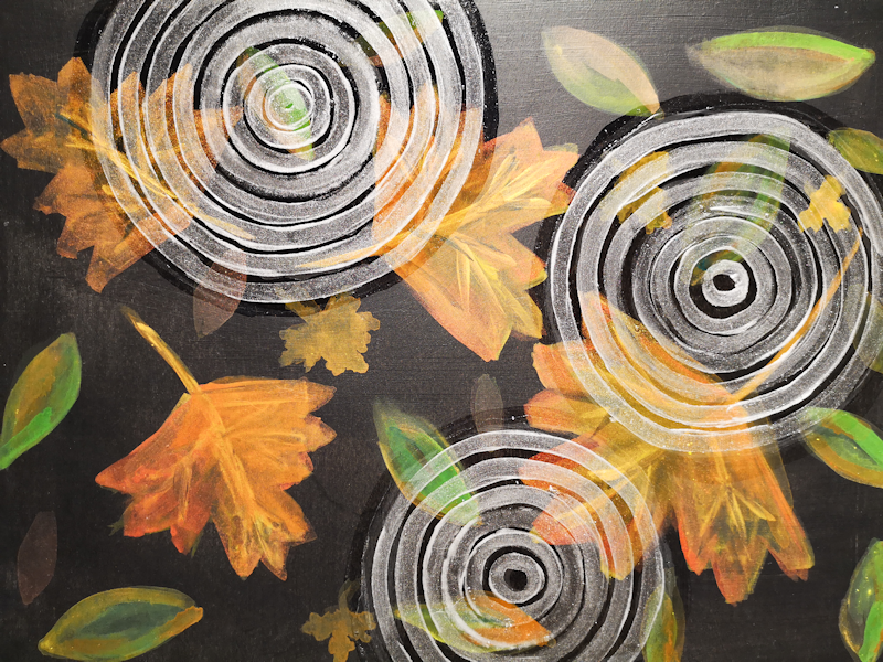 Autumn Pond Ripples, by Andrea Goodman 2022 Acrylic paint on wood panel 9 x 12 inches
