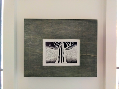 tree drawing by Andrea, pen and ink on grey stained wood panel - part 1 of a 2 part series