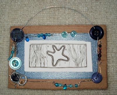 Starfish in pen and ink with wire frame and bead emblishments
